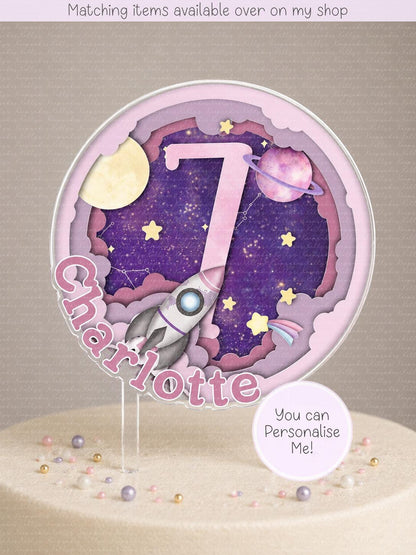 Personalised Space cut out age cake topper - acrylic printed cake topper - custom cake decoration