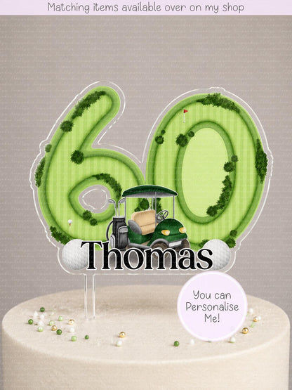 Personalised Golf milestone age cake topper - acrylic printed cake topper - custom cake decoration for golfers