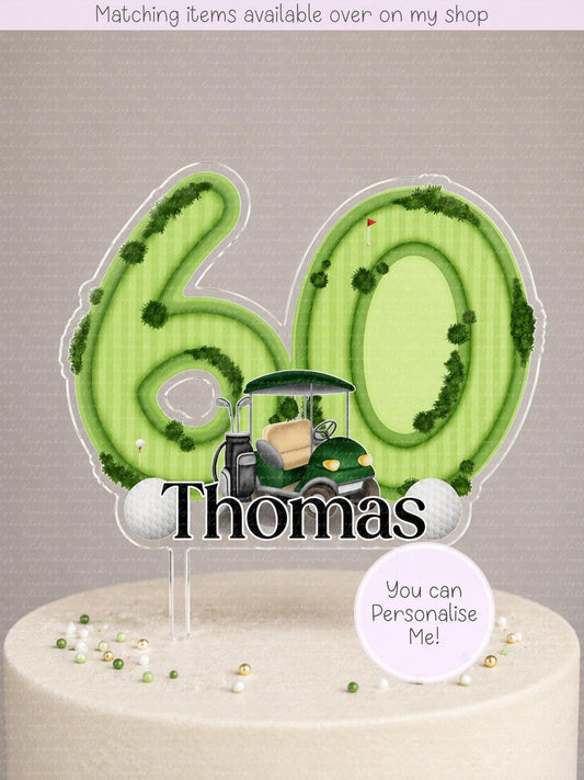 Personalised Golf milestone age cake topper - acrylic printed cake topper - custom cake decoration for golfers