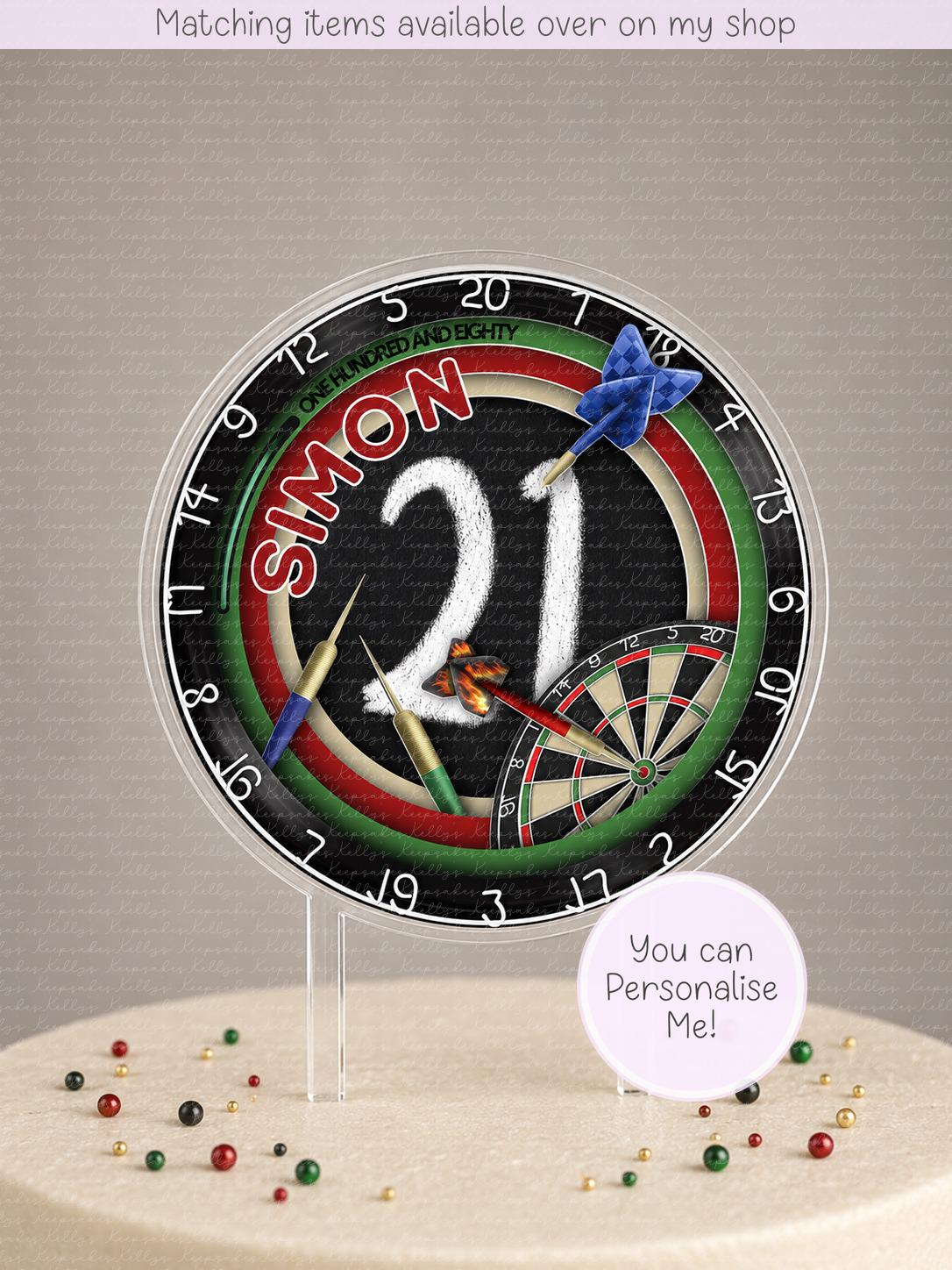Personalised Darts cut out milestone cake topper - acrylic printed cake topper - custom cake dart player decoration