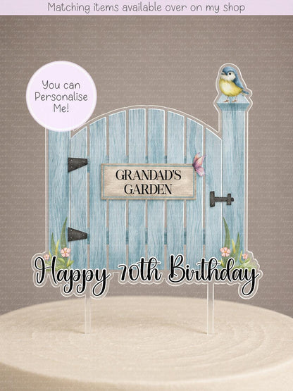 Personalised Garden Gate cake topper - acrylic printed cake topper - custom gardener cake decoration