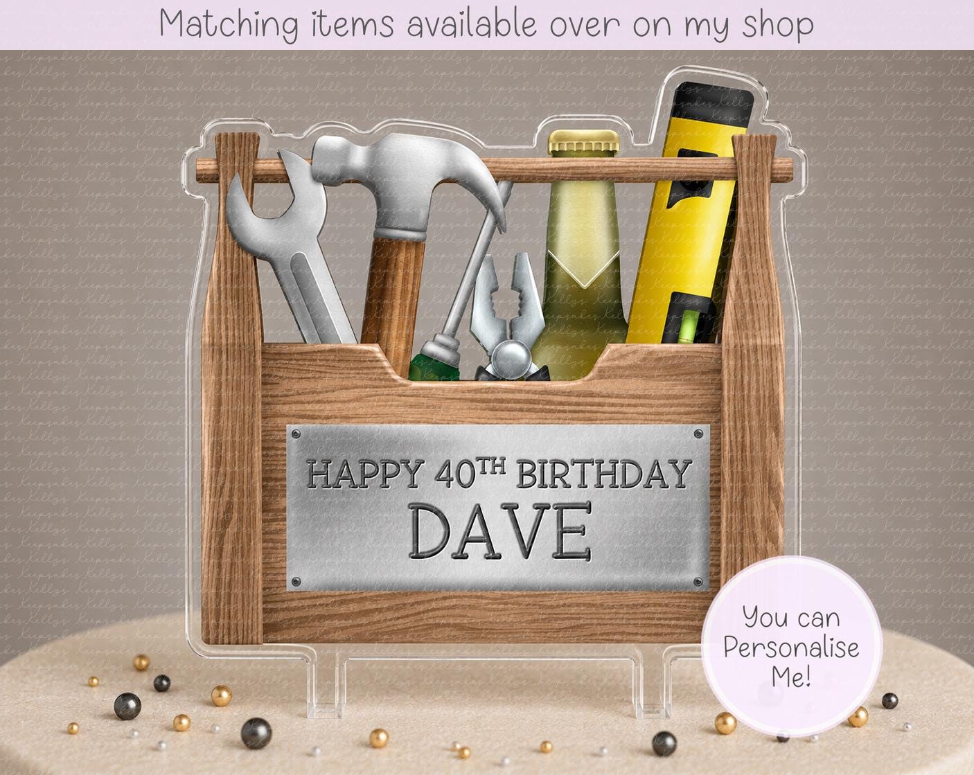 Personalised Tool box milestone cake topper - acrylic printed cake topper - custom cake handy man decoration