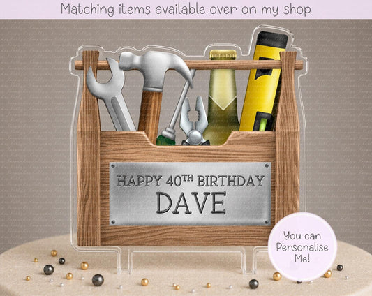 Personalised Tool box milestone cake topper - acrylic printed cake topper - custom cake handy man decoration