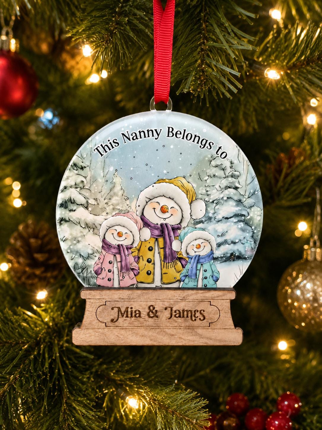 Personalised Snowman Family Christmas Bauble - Custom Christmas Ornament