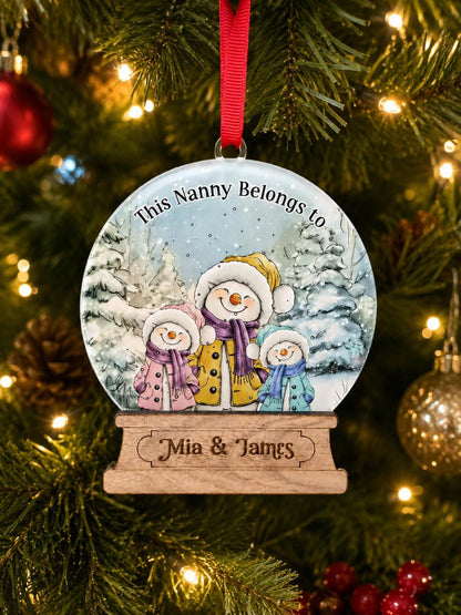 Personalised Snowman Family Christmas Bauble - Custom Christmas Ornament