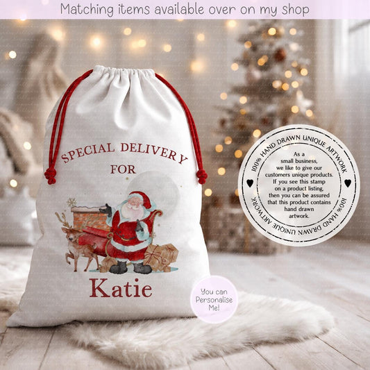 Personalised Santa Christmas Sack – Santa Sleigh Design | 70 x 50cm | Custom Name Gift Bag - Santa Sack
