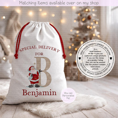 Personalised Santa Initial Christmas Sack – Santa Sleigh Design | 70 x 50cm | Custom Name Gift Bag - Santa Sack