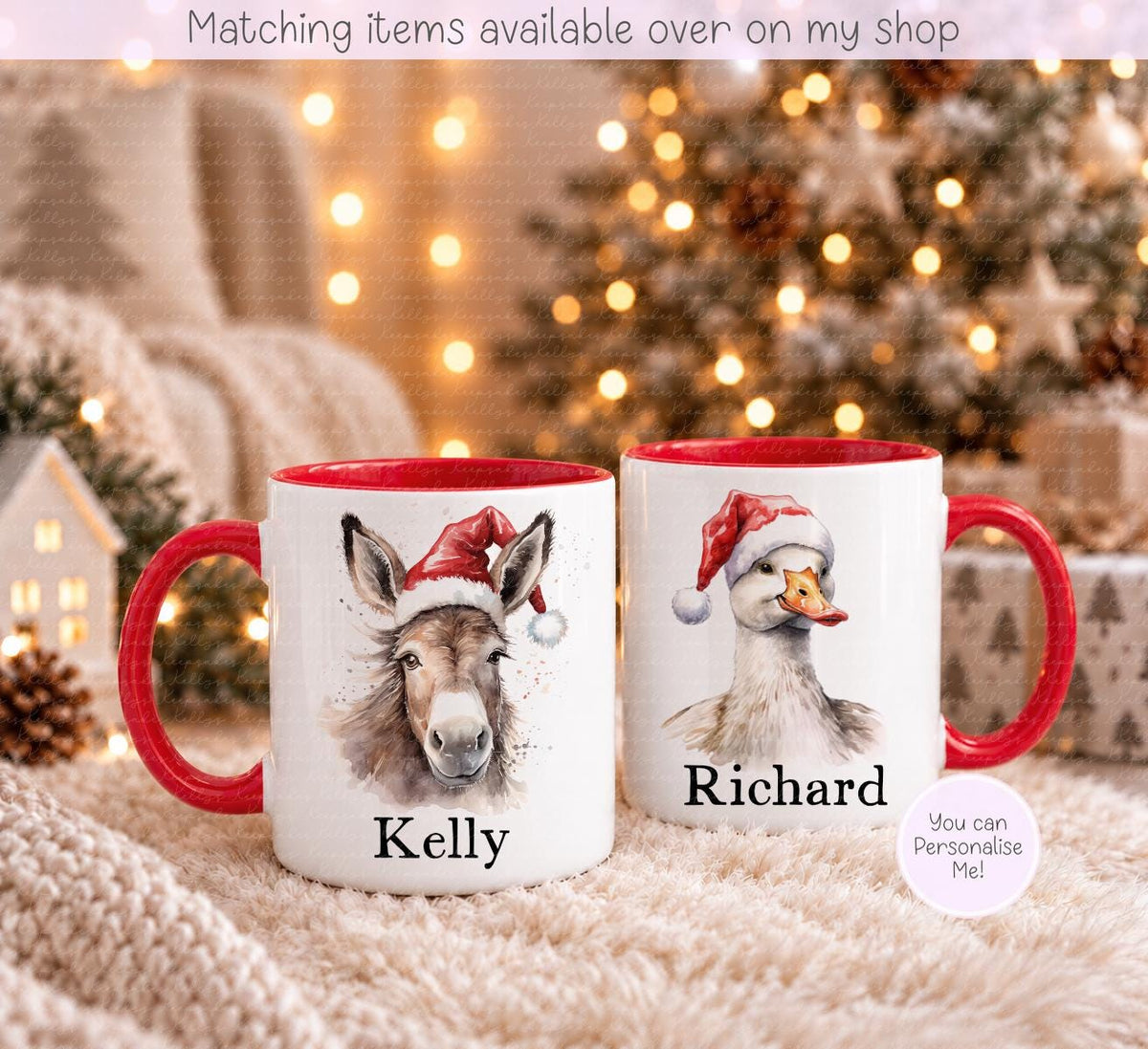 Christmas Farm Animal Personalised Mug - Farm Yard - Cow - Pig - Duck - And More - Stocking Filler- Animal Mug - For him - for her