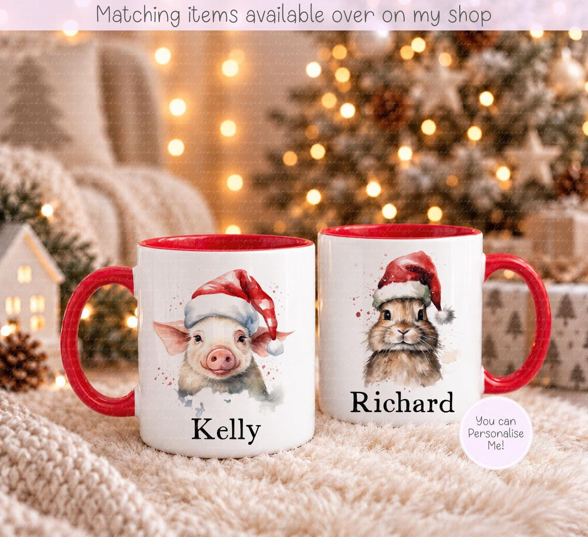 Christmas Farm Animal Personalised Mug - Farm Yard - Cow - Pig - Duck - And More - Stocking Filler- Animal Mug - For him - for her