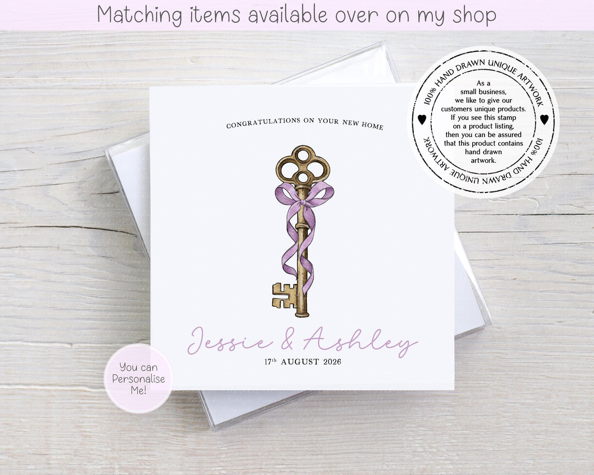 Congratulations on your new home personalised vintage key card - first home custom card