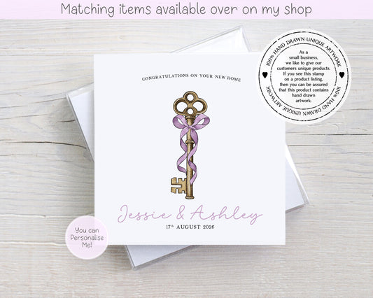 Congratulations on your new home personalised vintage key card - first home custom card