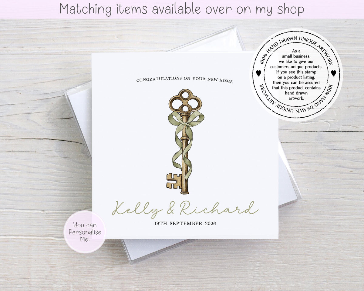Congratulations on your new home personalised vintage key card - first home custom card