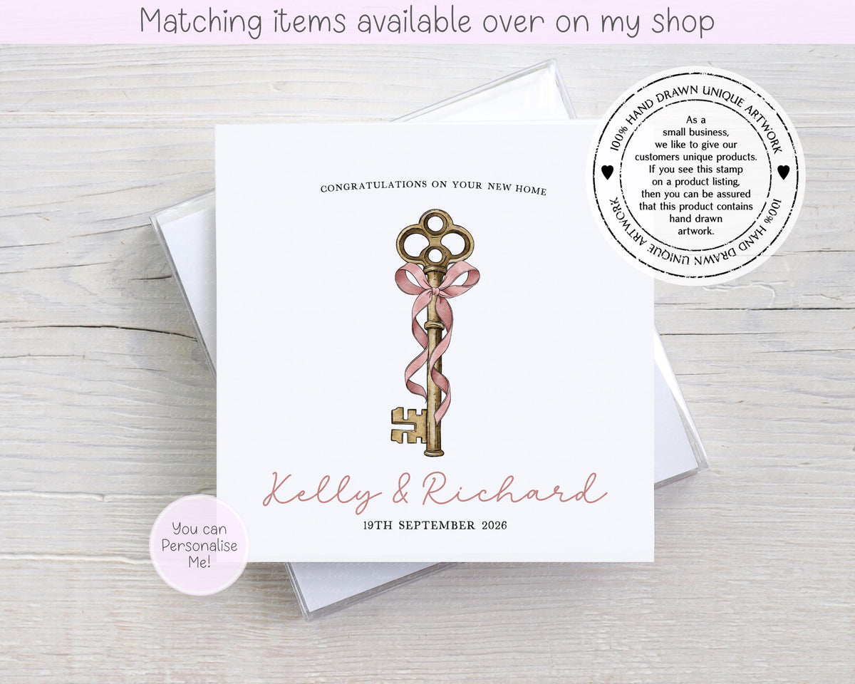 Congratulations on your new home personalised vintage key card - first home custom card