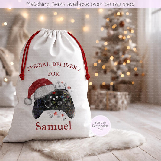 Gamer personalised Christmas sack -Gamer boy -Gamer girl - For him for her - Teenager - Custom Gamer Santa Sack - Gift Bag