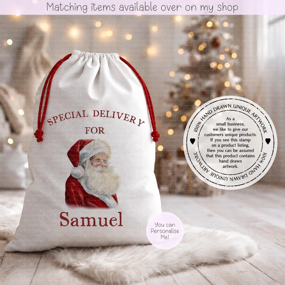 Christmas Personalised Traditional Santa- Santa Sack - Christmas Sack - 70 x 50 cm - custom name