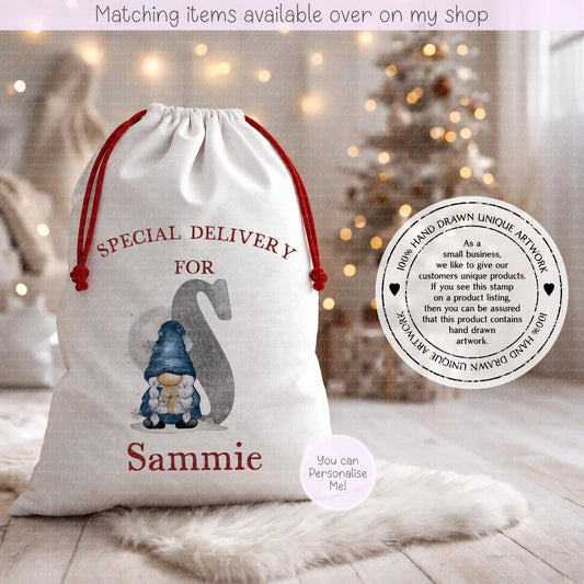 Personalised Christmas Gonk Santa Sack - Navy Gonk - Christmas Sack