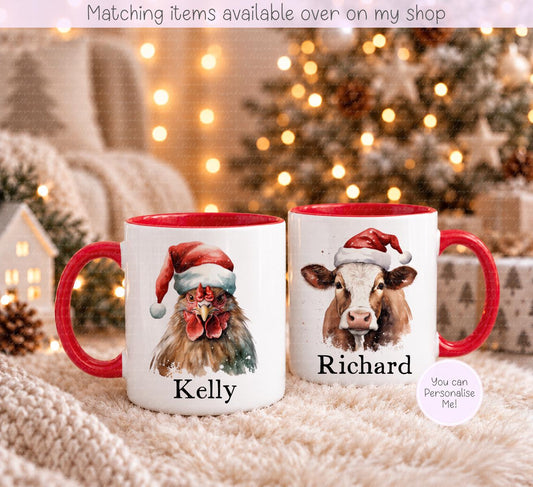 Christmas Farm Animal Personalised Mug - Farm Yard - Cow - Pig - Duck - And More - Stocking Filler- Animal Mug - For him - for her