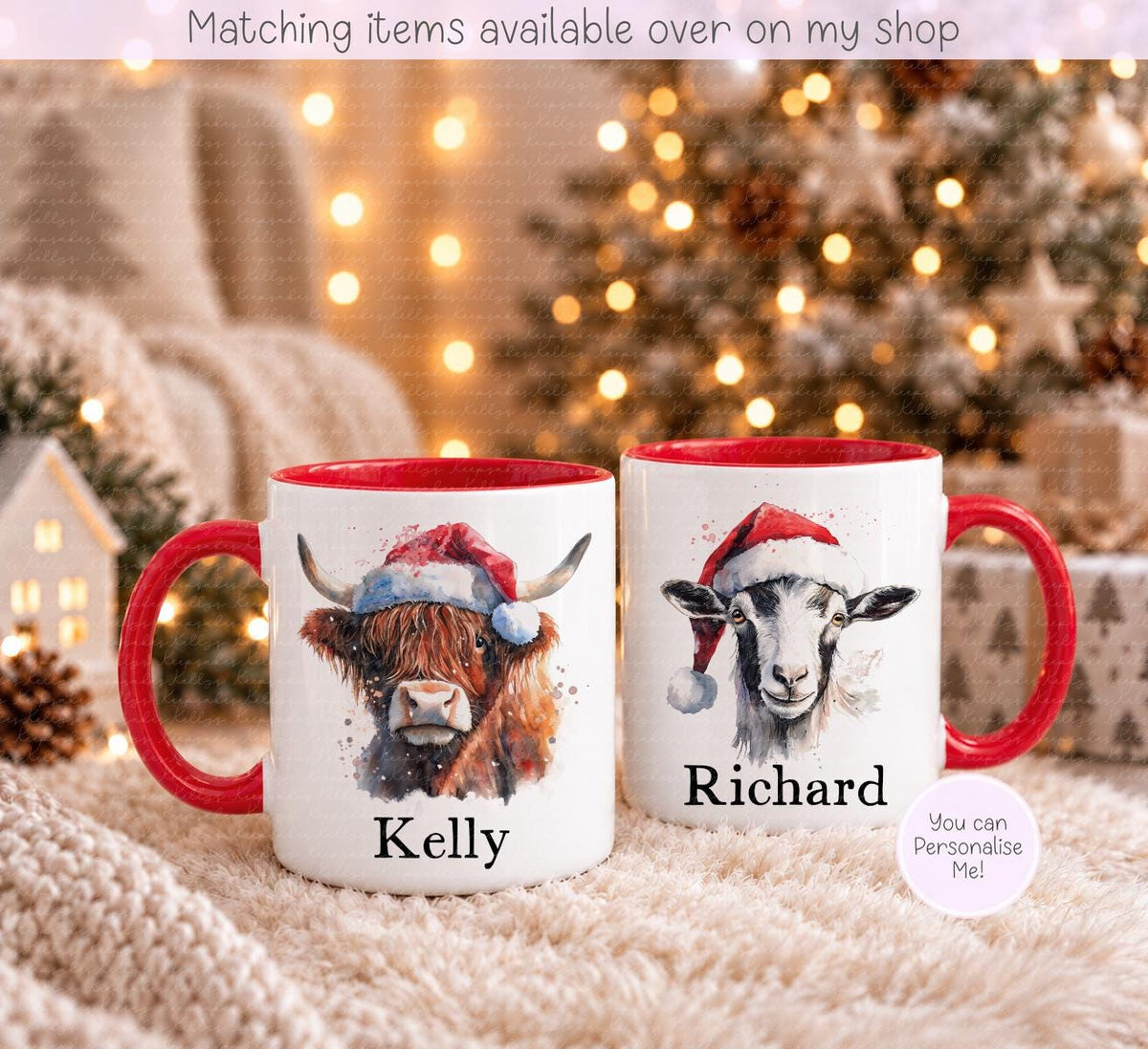 Christmas Farm Animal Personalised Mug - Farm Yard - Cow - Pig - Duck - And More - Stocking Filler- Animal Mug - For him - for her