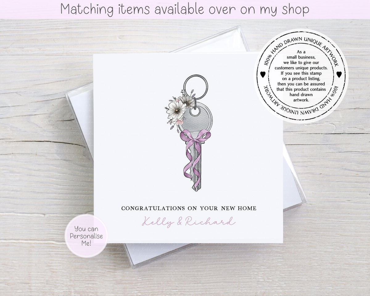 Congratulations on your new home personalised floral key card - first home custom card