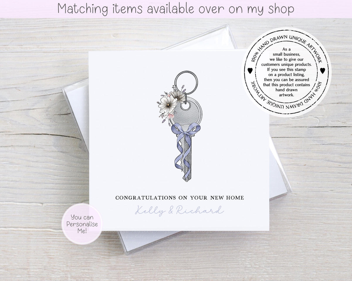 Congratulations on your new home personalised floral key card - first home custom card