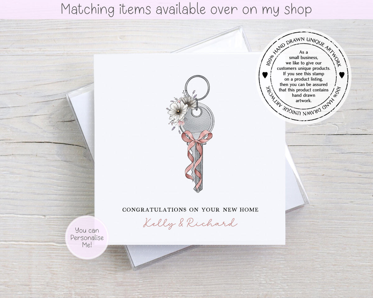 Congratulations on your new home personalised floral key card - first home custom card