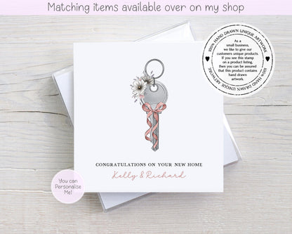 Congratulations on your new home personalised floral key card - first home custom card