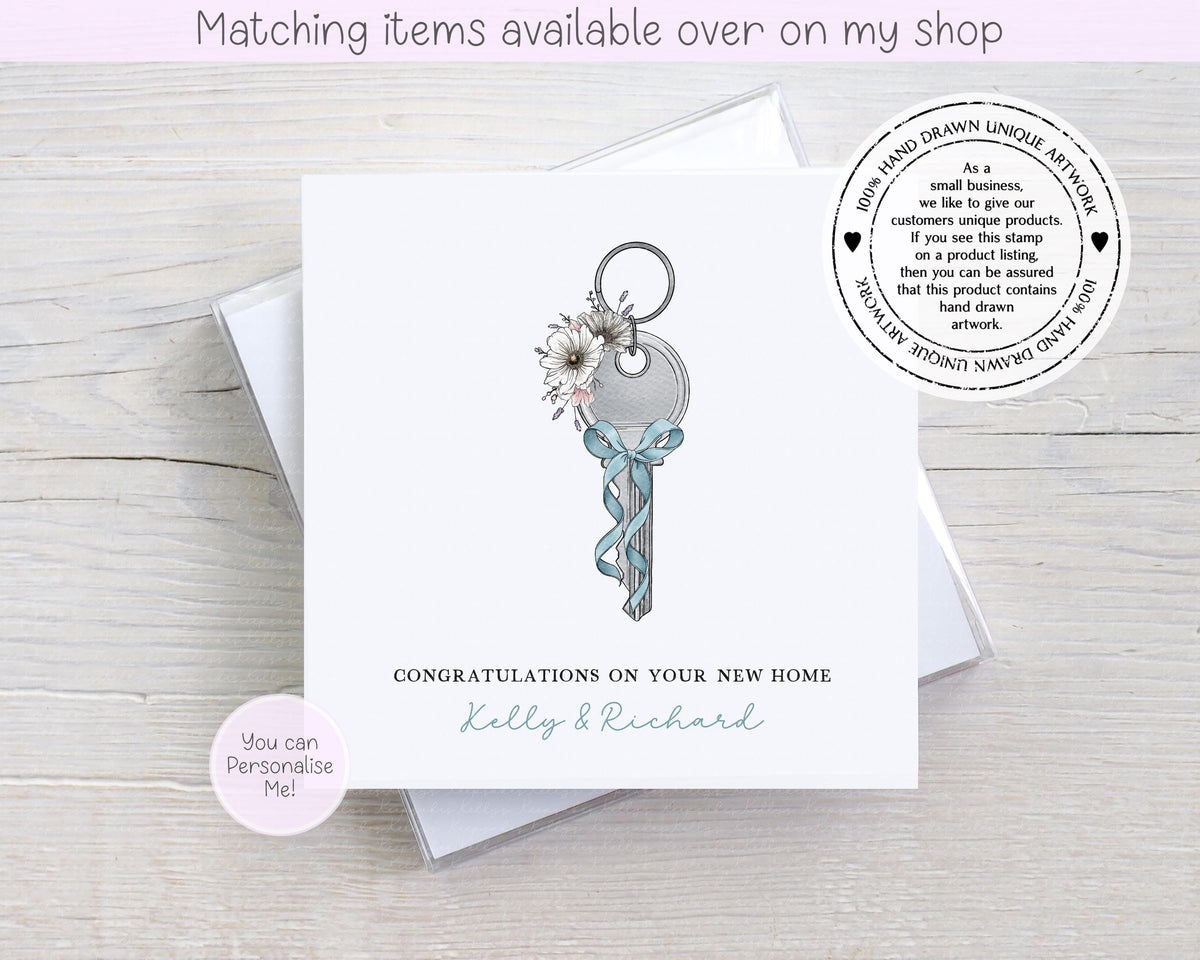 Congratulations on your new home personalised floral key card - first home custom card