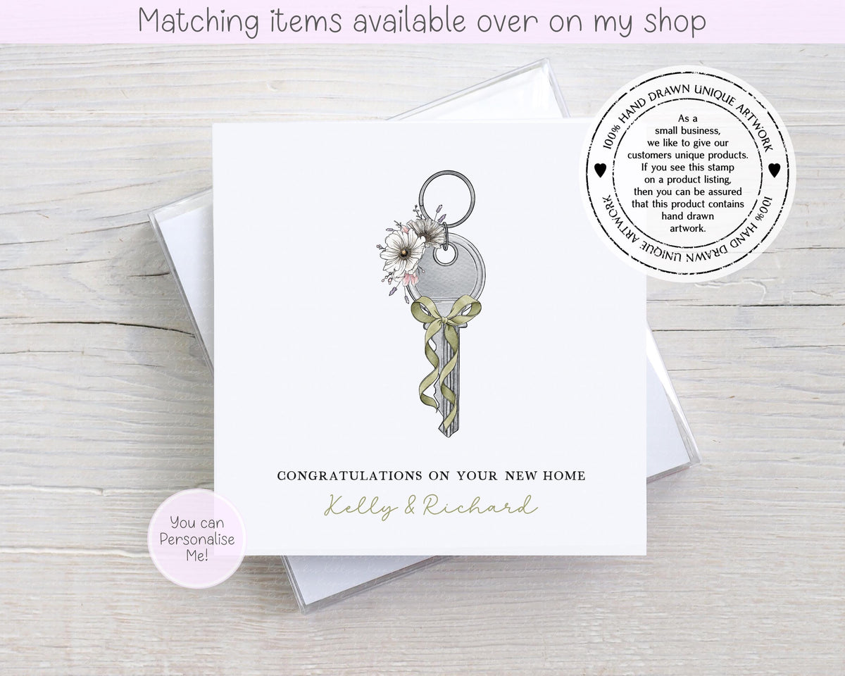 Congratulations on your new home personalised floral key card - first home custom card