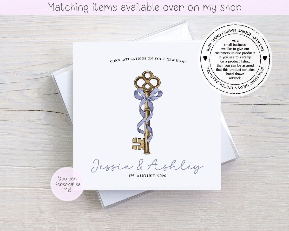 Congratulations on your new home personalised vintage key card - first home custom card