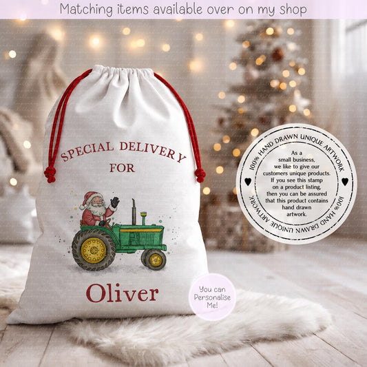 Christmas Farmer Christmas Tractor Santa Sack - Christmas Sack - 70 x 50 cm - custom name