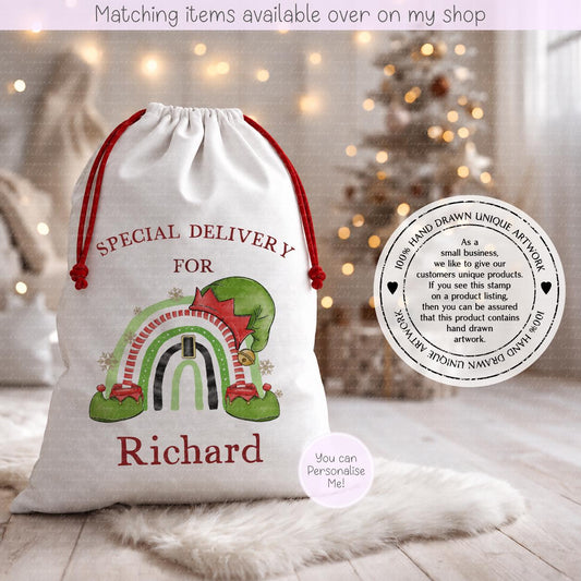Elf rainbow personalised Christmas sack - Santa sack