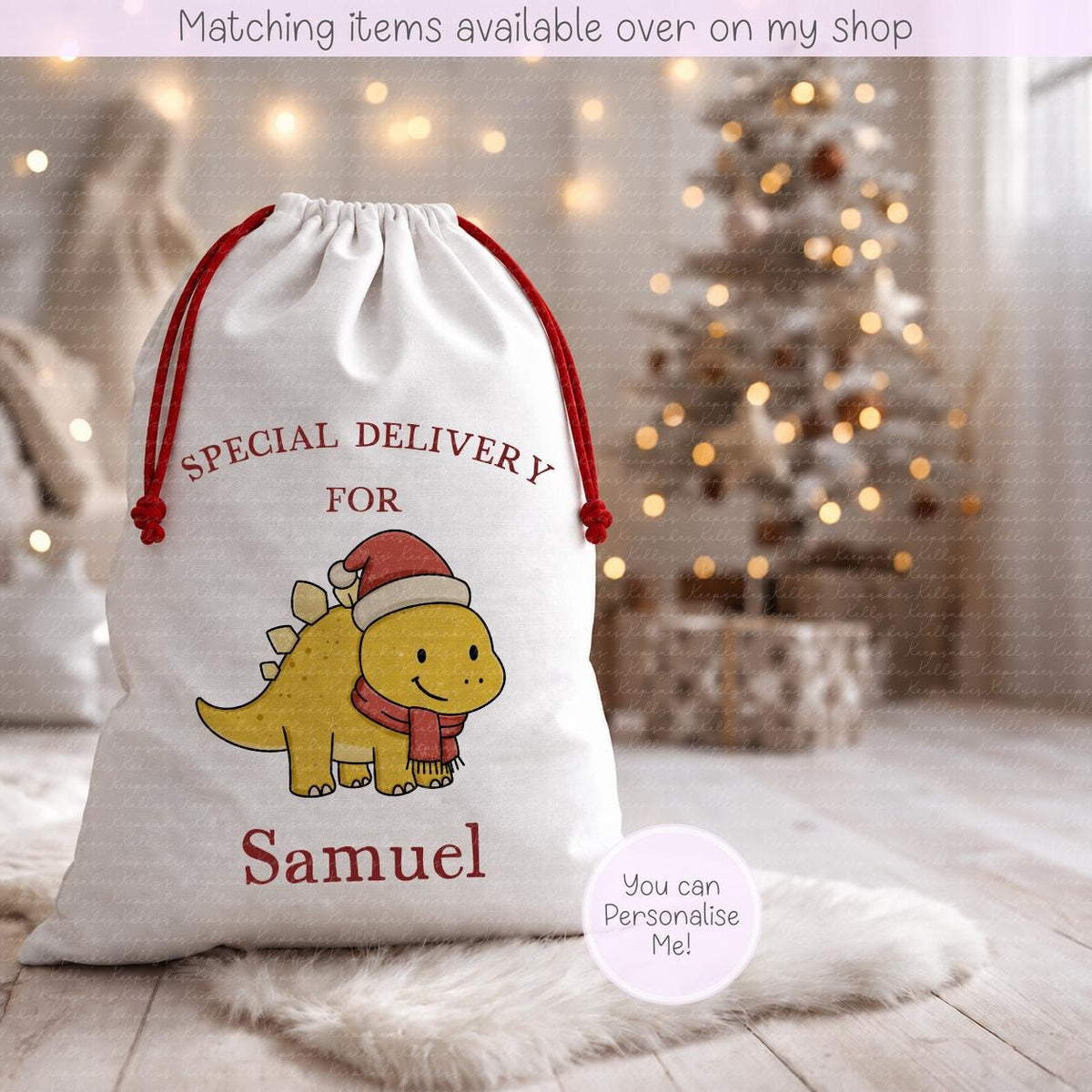 Christmas Personalised Dinosaur Santa Sack - Christmas Sack - 70 x 50 cm - custom name