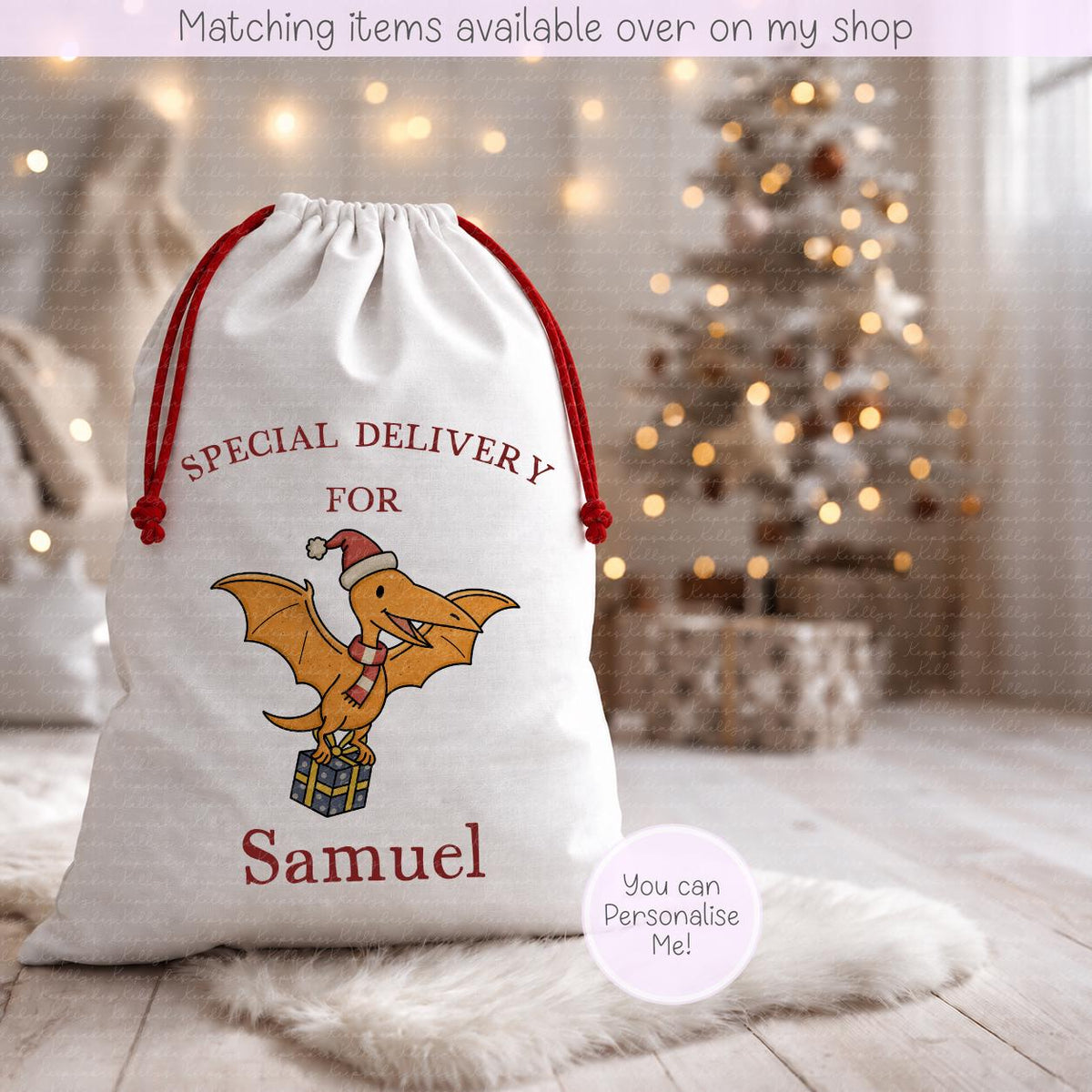Christmas Personalised Dinosaur Santa Sack - Christmas Sack - 70 x 50 cm - custom name