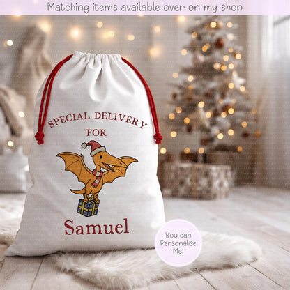Christmas Personalised Dinosaur Santa Sack - Christmas Sack - 70 x 50 cm - custom name
