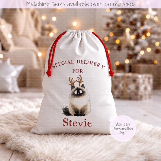 Personalised Cat Santa Present Sack- Treat Sack- Christmas Sack- For The Cat - Santa Sack
