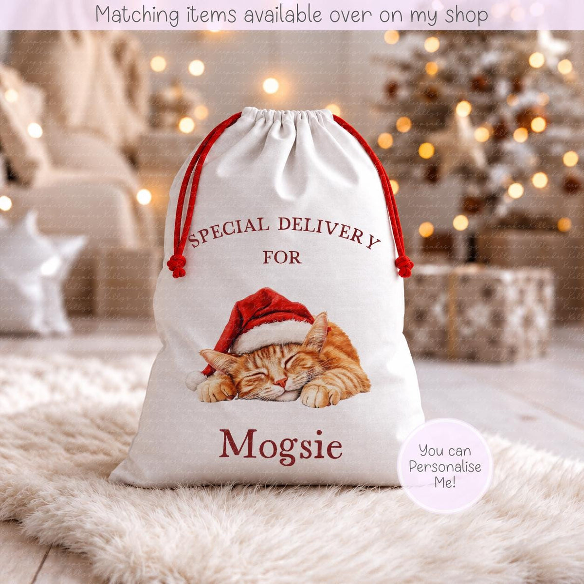 Personalised Cat Santa Present Sack- Treat Sack- Christmas Sack- For The Cat - Santa Sack