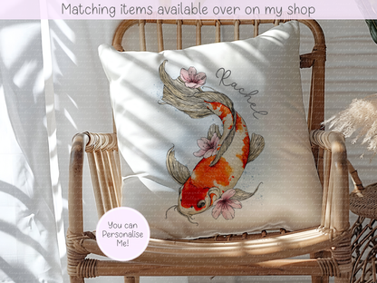 Koi Carp personalised velvet cushion - custom hand drawn fish cushion - various colours - fish lover - gift for him - gift for her