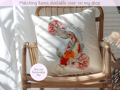 Koi Carp personalised velvet cushion - custom hand drawn fish cushion - various colours - fish lover - gift for him - gift for her