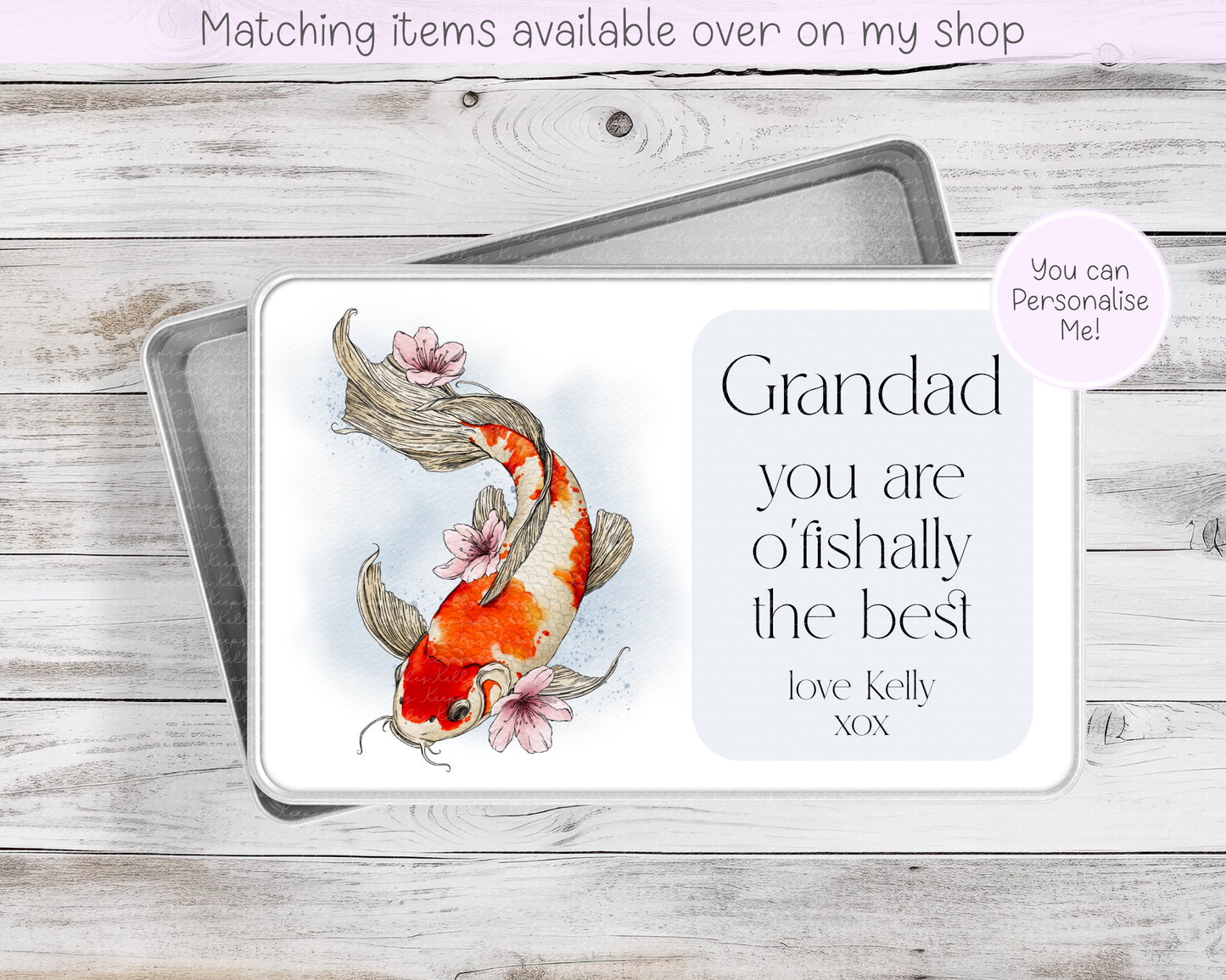 Koi Carp Personalised treat tin - fish food tin - treat custom koi carp fish tin - gift for him - gift for her - fish keeper