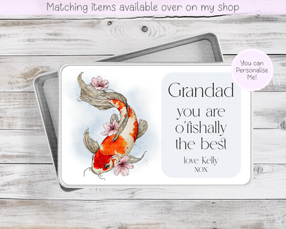 Koi Carp Personalised treat tin - fish food tin - treat custom koi carp fish tin - gift for him - gift for her - fish keeper