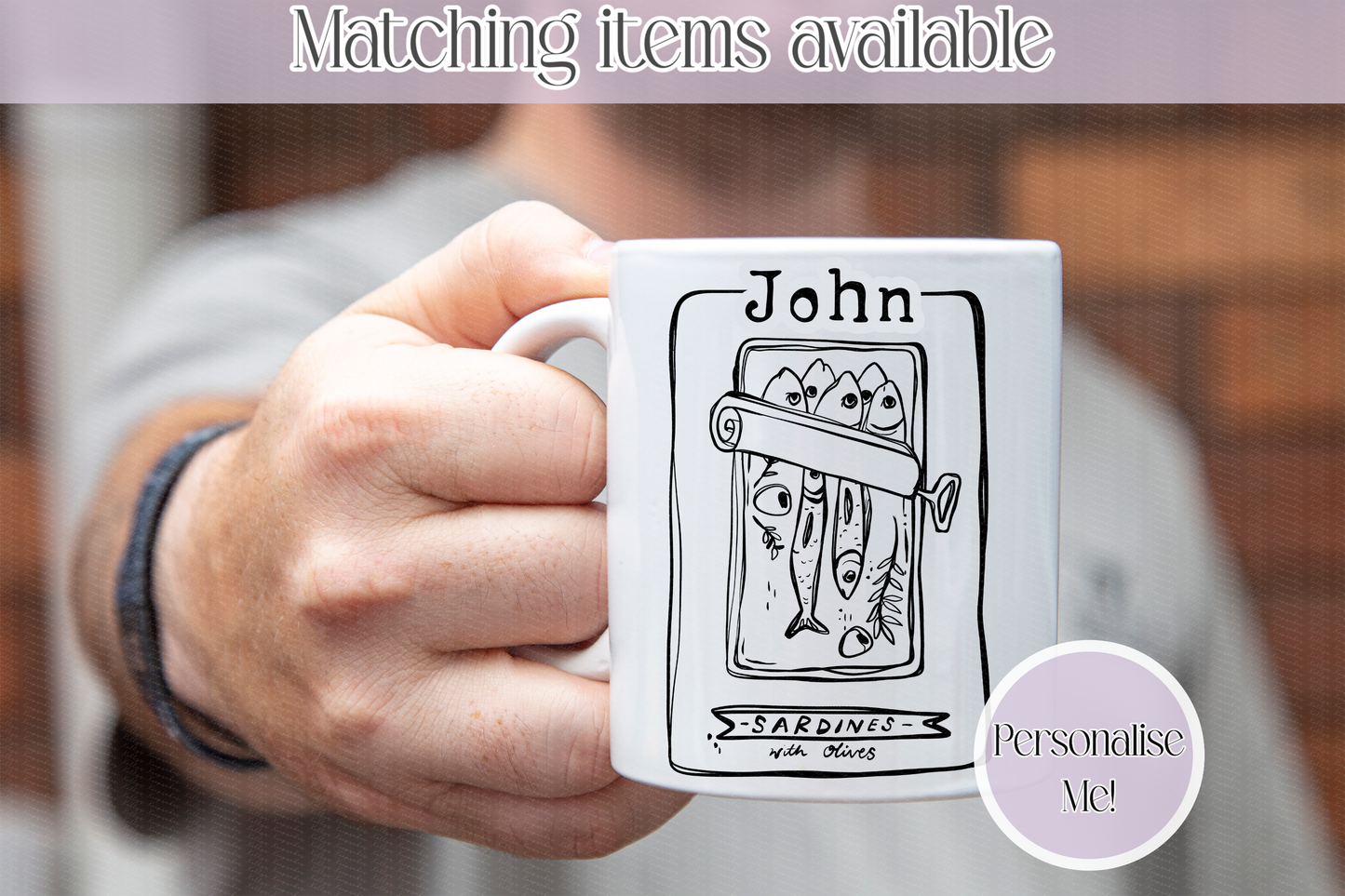 Sardine Design Personalised Mug - custom sardine mug - various designs