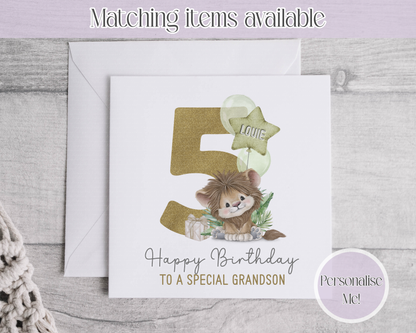 Jungle Animal Age  Personalised Age Birthday Card - fully customised- kids cards Giraffe - Elephant - Monkey - Zebra - Lion
