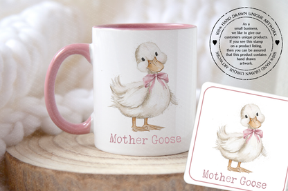 Mother Goose Mug & Coaster - mother's day gift - custom pink mug and coaster