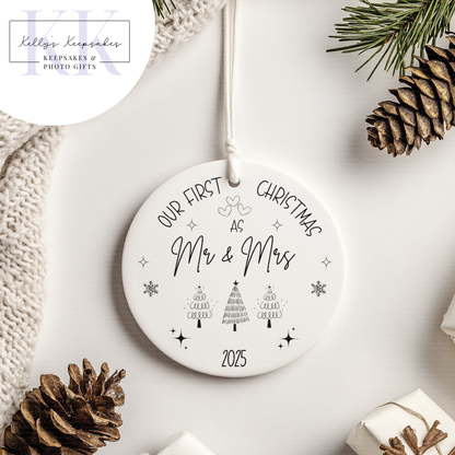Personalised First Christmas Married 2025. Married wedding bauble, ceramic Christmas decoration for them. Couple. For her for him.