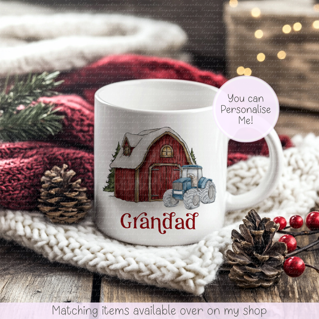Personalised Tractor Mug - Farm Christmas Mug - Red, Green or Blue Tractor - Farmer Christmas Gift