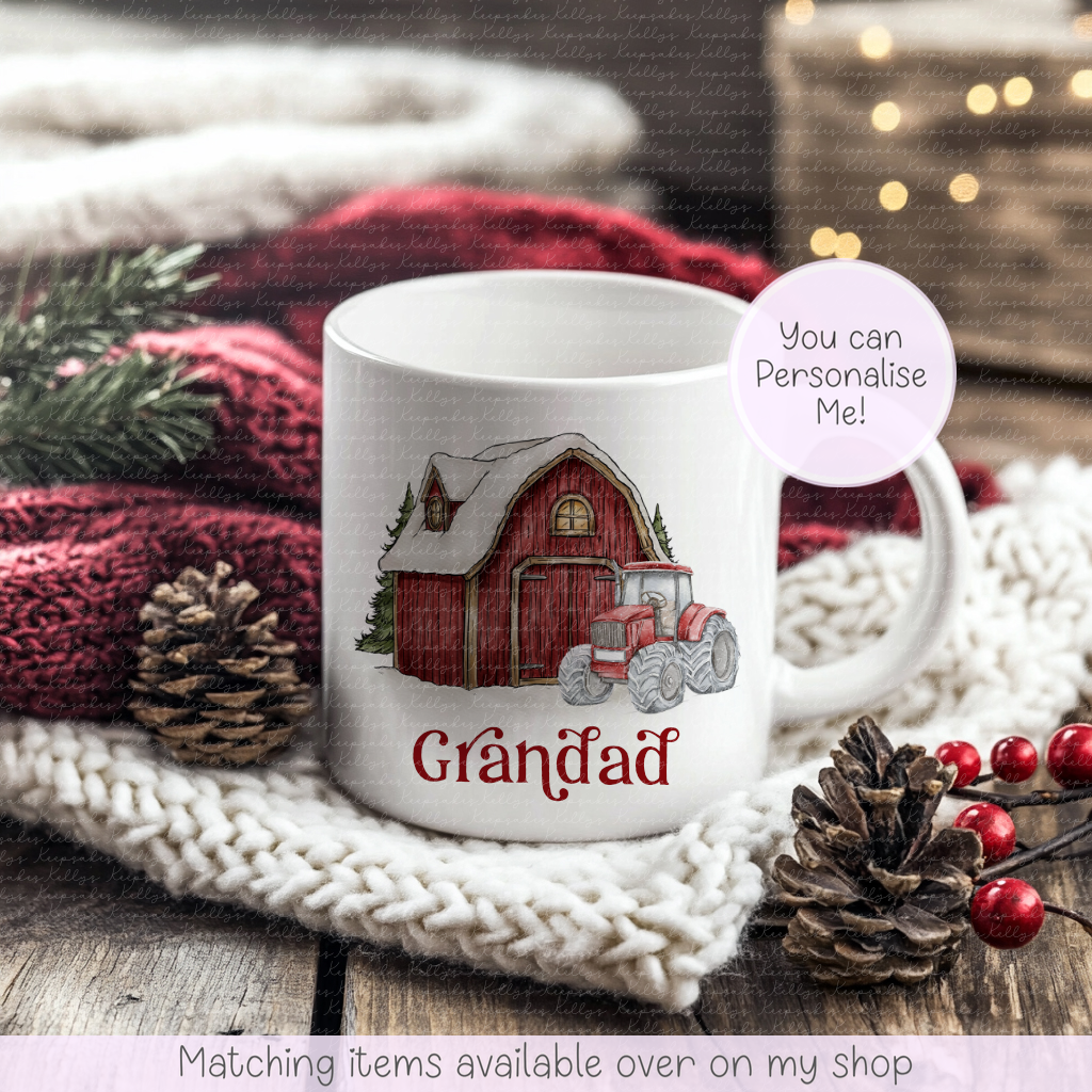 Personalised Tractor Mug - Farm Christmas Mug - Red, Green or Blue Tractor - Farmer Christmas Gift