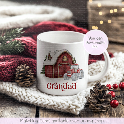 Personalised Tractor Mug - Farm Christmas Mug - Red, Green or Blue Tractor - Farmer Christmas Gift