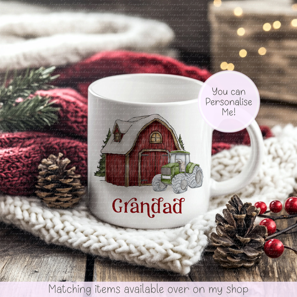 Personalised Tractor Mug - Farm Christmas Mug - Red, Green or Blue Tractor - Farmer Christmas Gift