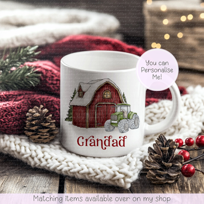 Personalised Tractor Mug - Farm Christmas Mug - Red, Green or Blue Tractor - Farmer Christmas Gift