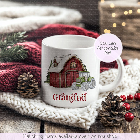 Personalised Tractor Mug - Farm Christmas Mug - Red, Green or Blue Tractor - Farmer Christmas Gift